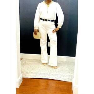 NEW CURVE MARKET distressed bootcut jeans in white